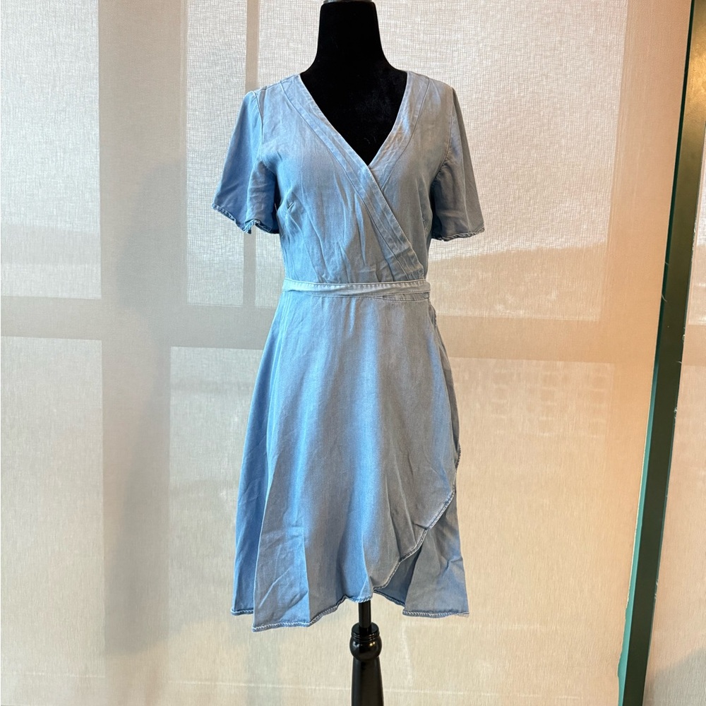 Elegant Denim Blue Wrap Dress